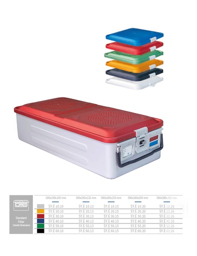 [SY.E 30.10] Full Sterilization Container Bottom Non Perforated (RED) 580 X 280 X 100 MM